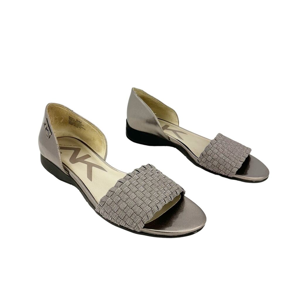 Anne Klein Sport Metallic Silver Woven Stretch Faux Leather Flats Sz 8.5M
